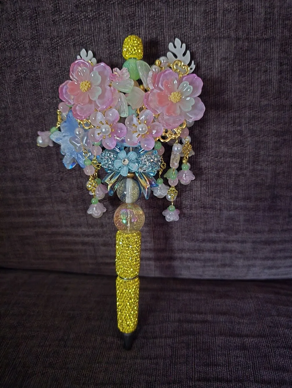 Handmade Yellow Floral Crystal Statement Super Moon Pen